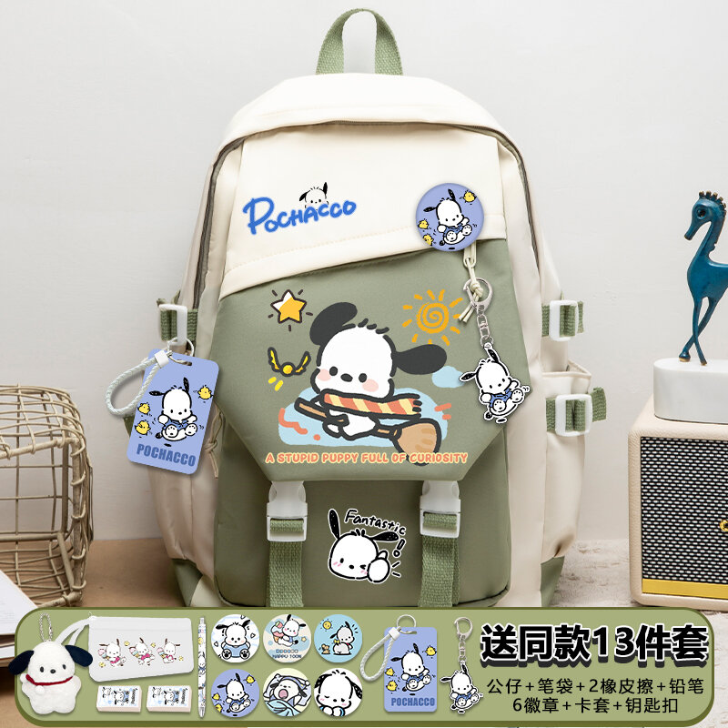 Pochacco-mochila Kawaii con Pain Pack, juego de insignias, caja de lápices, Bolsa Escolar de Anime para adolescentes, bolsa de viaje para libros para estudiantes y niñas