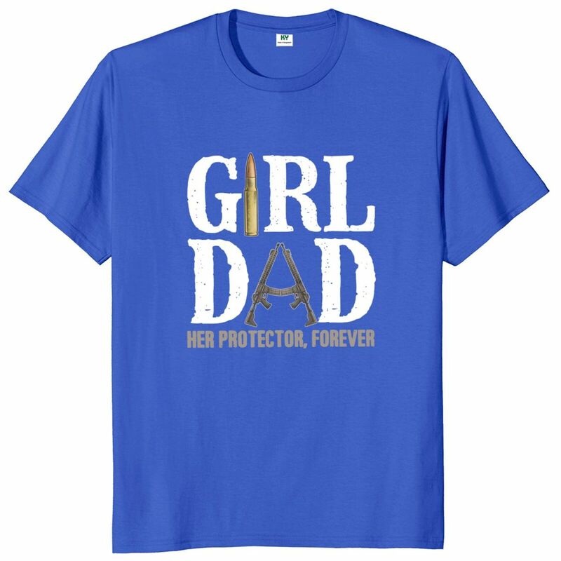 Camiseta divertida de algodón con cuello redondo para hombre, camisa informal de verano con estampado "Her Protector Forever", regalo de cumpleaños para padres, 100%