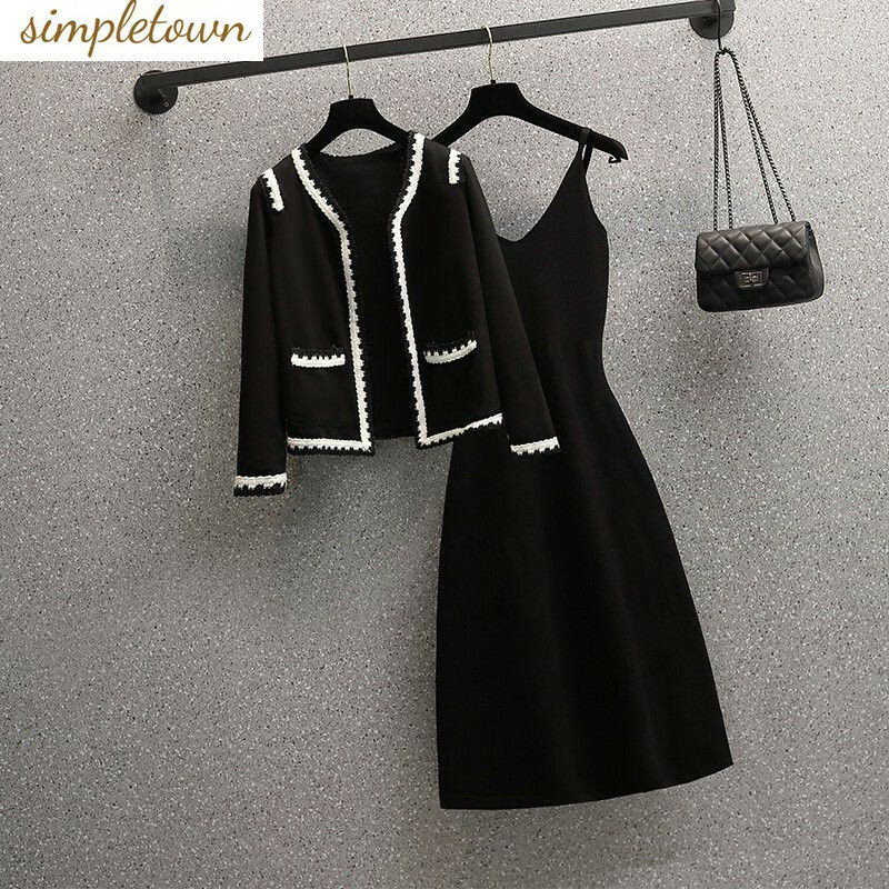 2023 Autumn/Winter New Style Style Style Wear Fashion Gentle Style Cardigan Top+Slim Fit Hanging Dress Two Piece Set