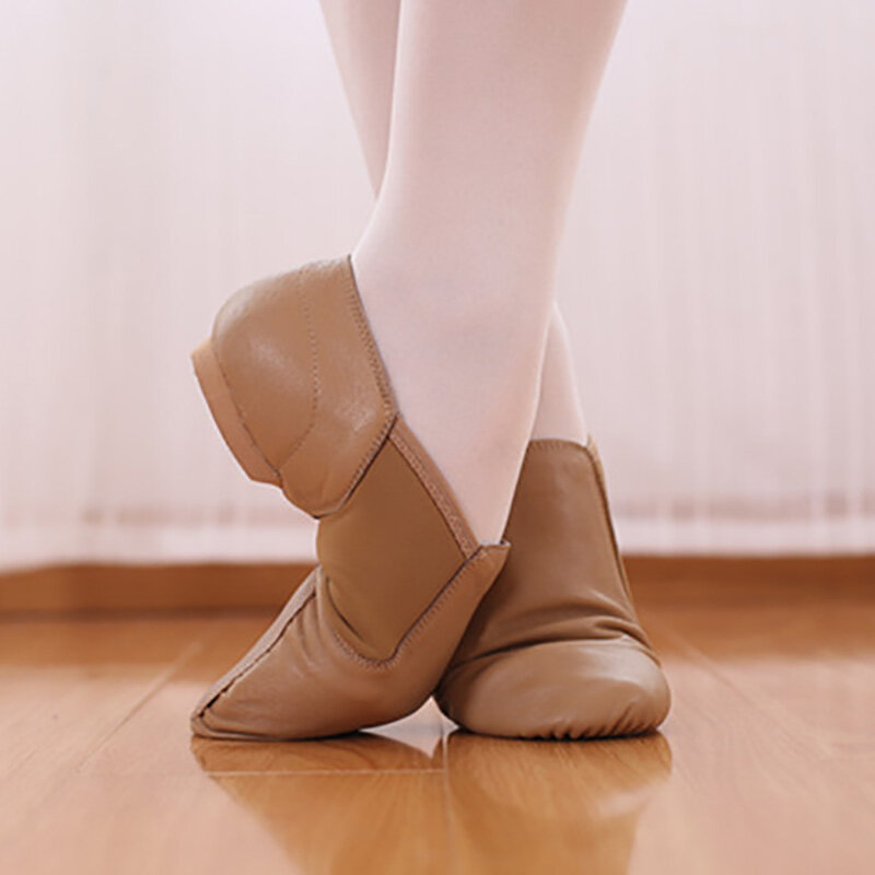 Ushine รองเท้าเต้นแจ๊สหนังแท้24-44, รองเท้าสีน้ำตาลดำกันลื่นรองเท้าแจ๊ส sepatu kets dansa ผู้ใหญ่สำหรับเด็กสาวเด็กสาววัยรุ่น