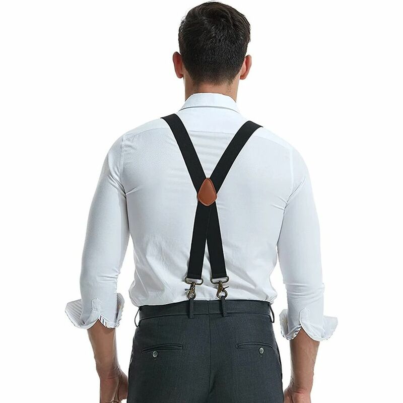 3.5cm Wide Vintage Suspenders X-Black 4 Bronze Hook Clips Elastic Braces Adjustable Wedding Party Trouser Straps Belt