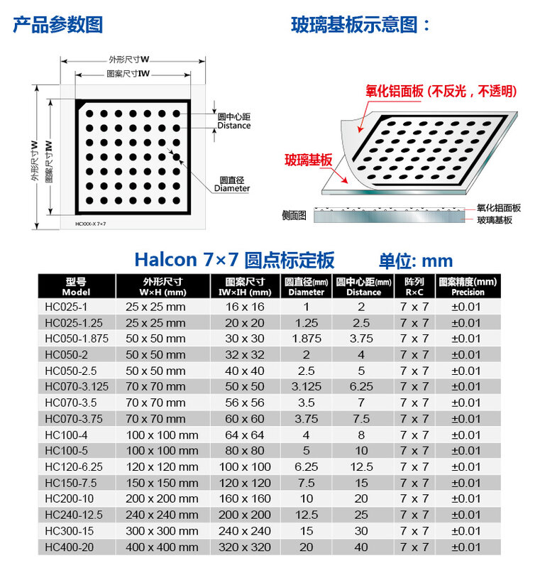 Hochpräzise Aluminium-Halkonzalibrations-Platten 7x7 Punkt diffuse optische Test kalibrierung platten Aluminium oxid