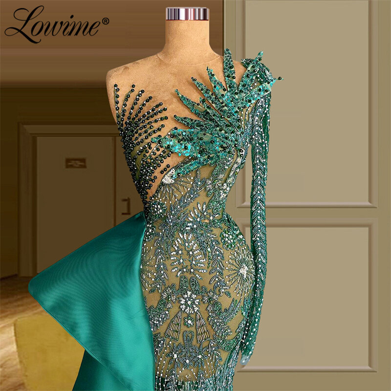 Robe De soirée De forme sirène, tenue De soirée, verte, à manches longues, avec perles, pour mariage, spectacle arabe, bal De promo, 2022