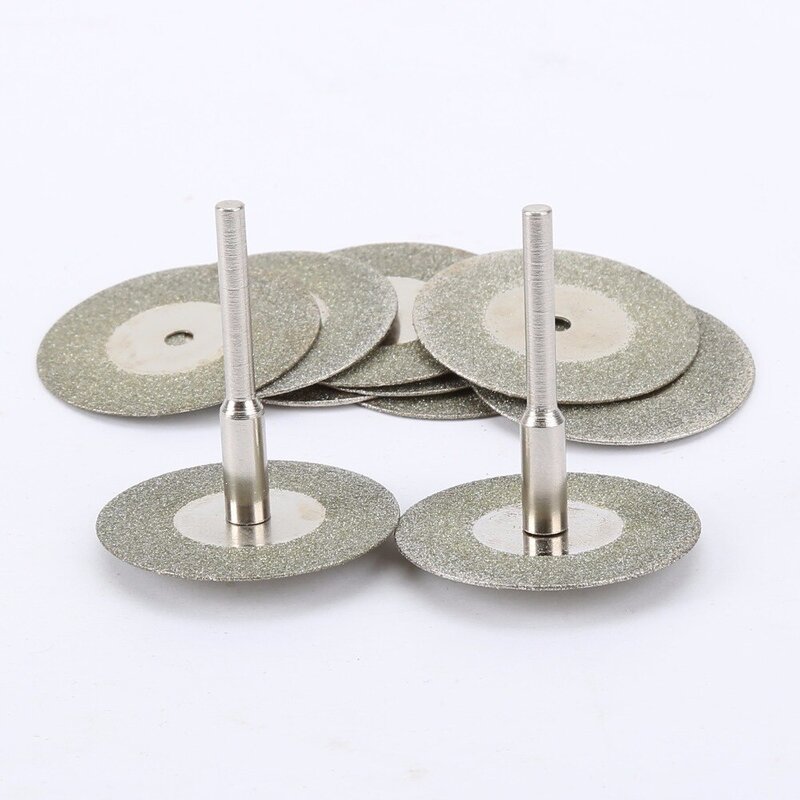 10pcs 30mm Diamond Cutting Discs Cut Off Mini  Saw Blade with 2pcs Connecting 3mm Shank for Dremel Drill Fit Rotary Tool