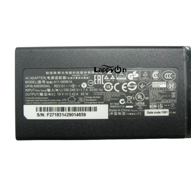 PA-1650-86 Acer 19V 3.42A 5.5*1.7Mm Ac Adapter Voor Aspire ES14 ES15 Travelmate TM4750 TM5742 Laptop Charger
