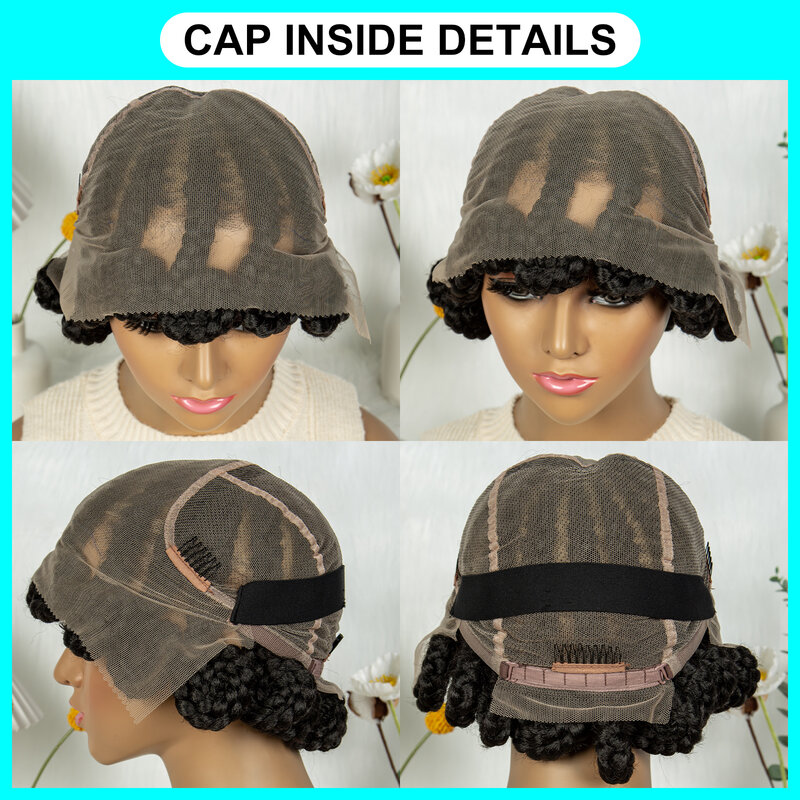 Kima Koroba Braided Wigs Synthetic Full Lace Wig Bantu Cornrow Braiding Style with Baby Hair for Afro Women