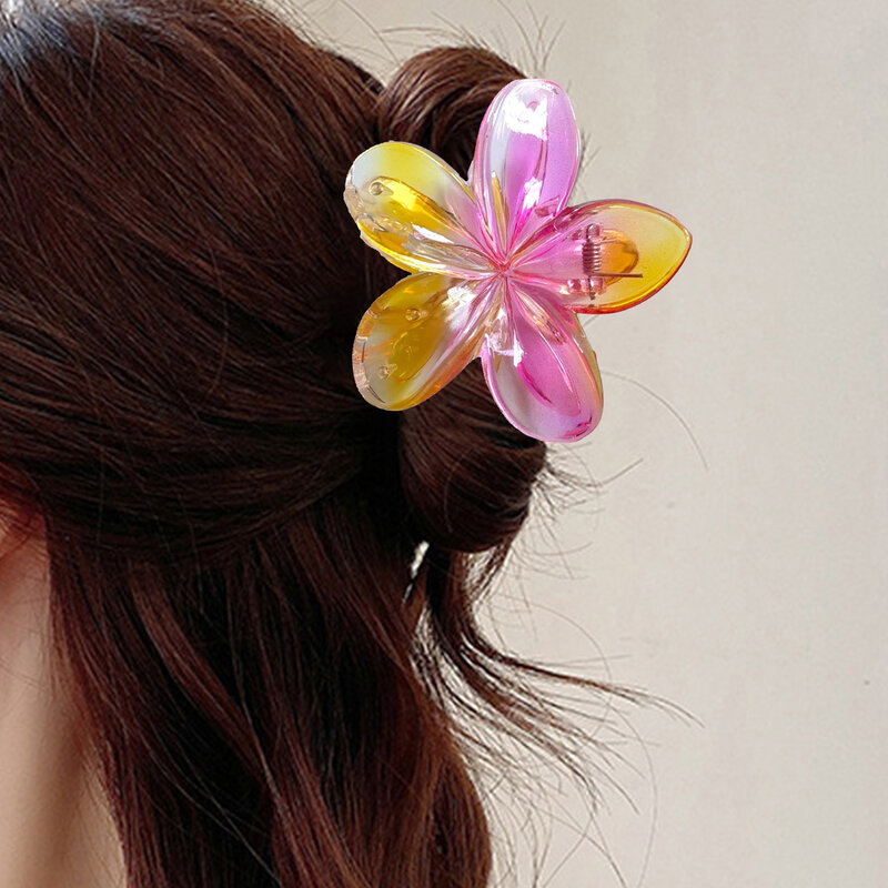 Новые градиентные большие цветочные акриловые заколки для волос для женщин, заколка-краб для волос, Гавайские аксессуары для волос