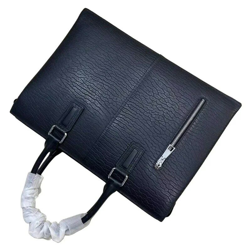 Leather Men's Fashion Personality Portable Briefcase Business Pendulum Large Capacity Black Zipper Closure Computer Shoulder ba