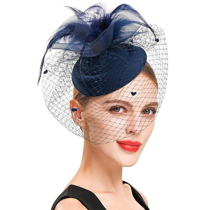 Fascinators fascia per capelli per le donne cappello da tè Kentucky Derby piume da sposa fiore maglia Clip per capelli accessori cappello filato Decor