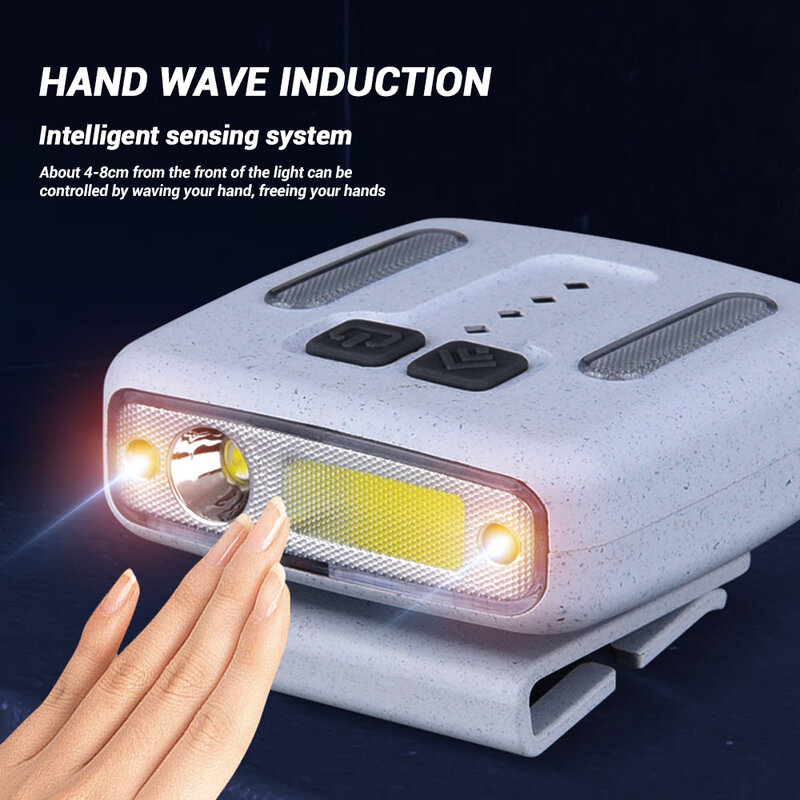 Sensor multifuncional LED Farol, Cap Clip Farol, USB recarregável, luz de pesca, bateria embutida de 1200 MA com caixa de EVA