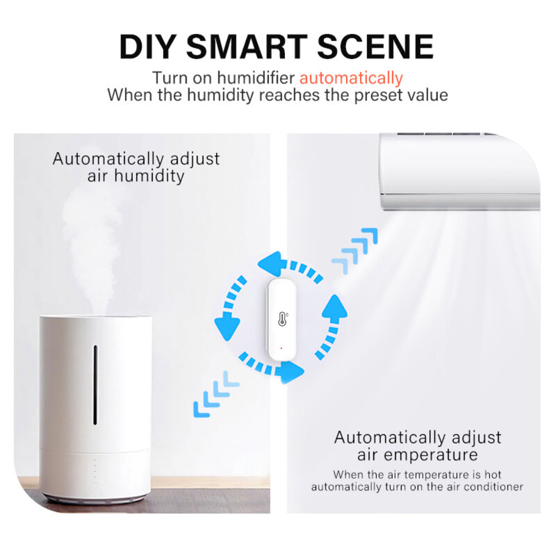 Tuya wi fi sensor de umidade temperatura termômetro higrômetro inteligente alarme segurança em casa para a vida inteligente alexa google assistente