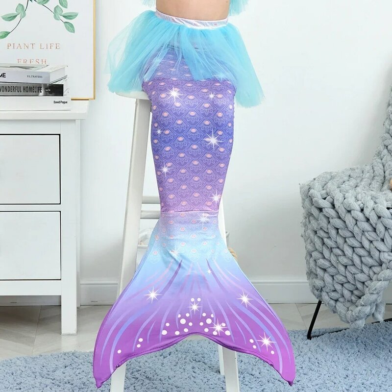 Natação Mermaid Tail Suits para meninas, fantasia maiô, pode adicionar monofin, cosplay, presente de Natal infantil