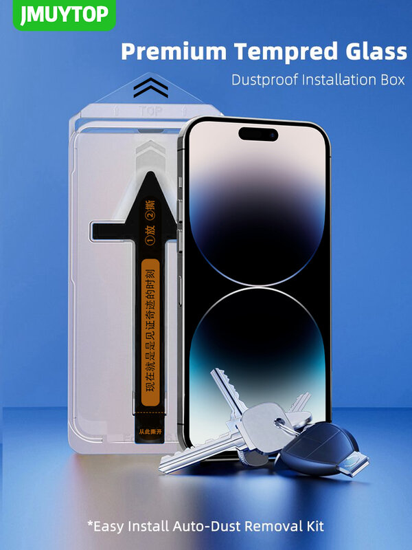 Protector de pantalla Premium para iPhone, vidrio templado de cobertura completa, fácil de instalar, Kit de eliminación automática de polvo, 15, 14, 13, 12, 11 Pro plus Max