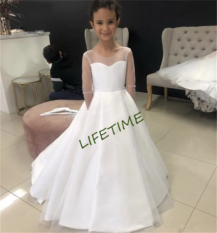 A-line Kids Flower Girl Dresses Tulle Spaghetti Straps Tuxedo Evening Dress Lace Appliques Ball Gown,Vestidos