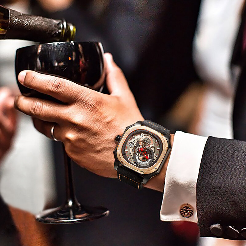 JINLERY 브랜드 리차드 스퀘어 시계 남성용 기계식 시계 자동식 손목 시계 사파이어 남성용 방수 시계
