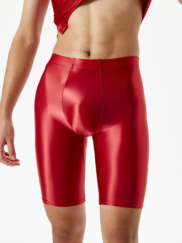 ผู้ชายขนาดใหญ่ Shiny Ice กางเกงผ้าไหม Glossy Silky กางเกง U Pouch Sheath เซ็กซี่กีฬาฟิตเนสนักมวยยืดหยุ่นสูง Gym shapewear