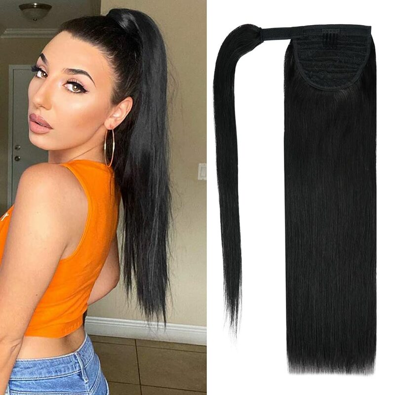 Straight Ponytail Human Hair 14-22 Inches Machine Made Magic Wrap Around Clip In Ponytail Remy Brazilian Human Hair Extensions
