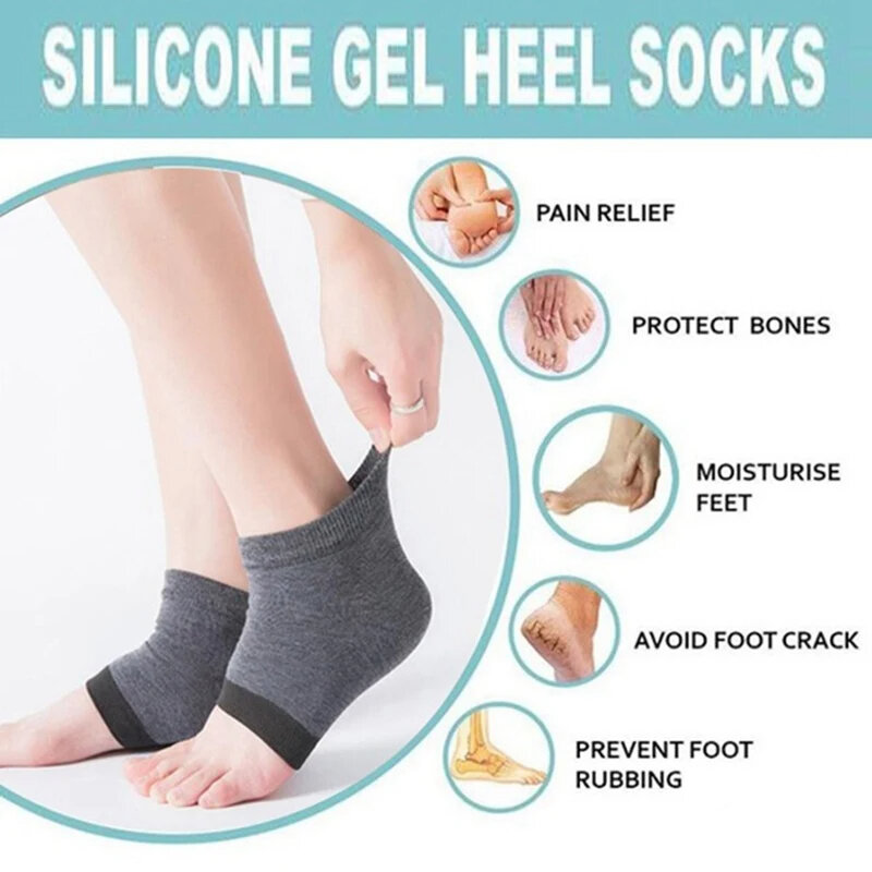 Calcetines de Gel para el talón, medias de Gel para el cuidado de los pies agrietados, Protector de piel dura, previene el talón seco, herramientas para el cuidado de los pies, 2 piezas
