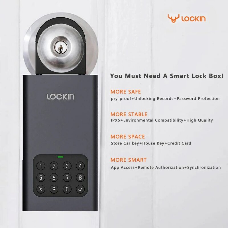 Lockin Tuya 스마트 키 스토리지 잠금 박스, BT 무선 암호 키, 안전한 합금 박스, IPX5 방수, 리모컨 안전 박스, 문짝 키