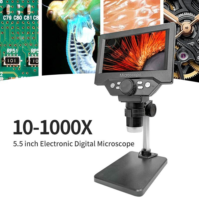 5.5 "LCD Microscope Numérique 1000X 1080P Coin Microscope Loupe avec Support Microscope À Souder pour Réparation Électronique
