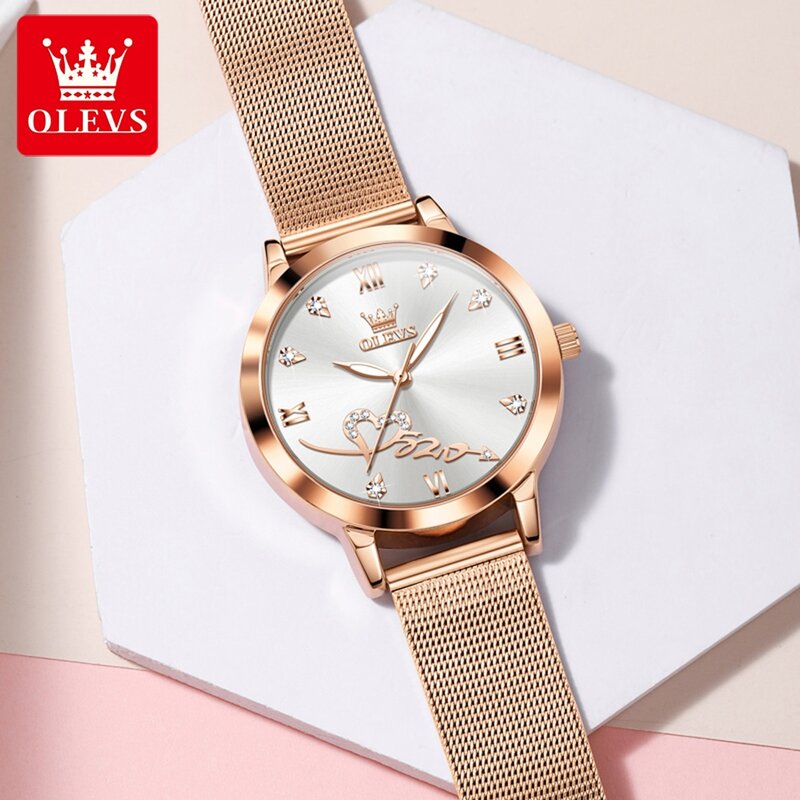 OLEVS jam tangan wanita, arloji Quartz Stainless Steel tahan air bercahaya untuk perempuan