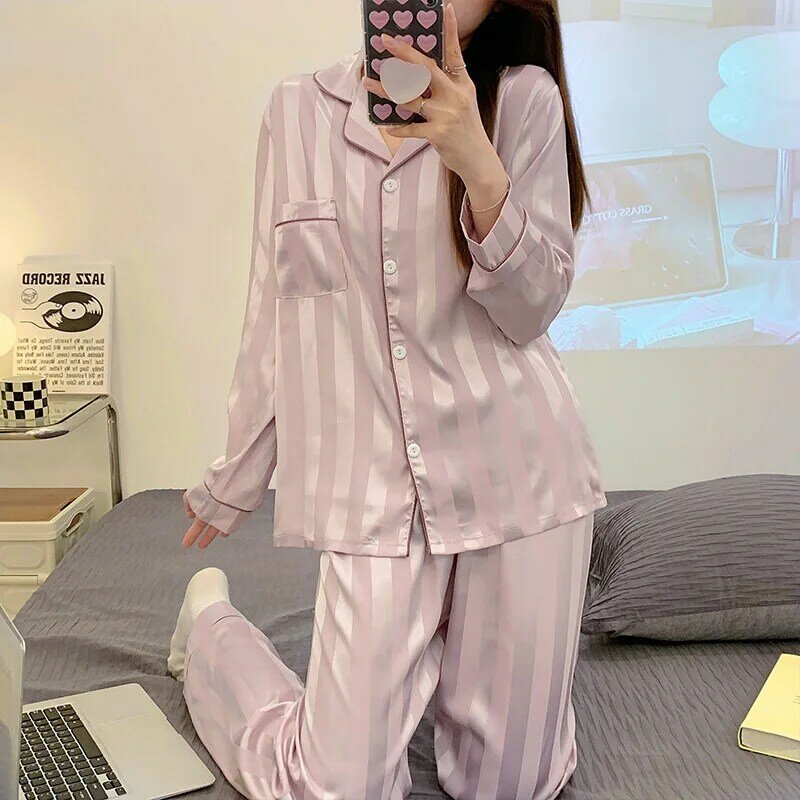 Pyjama Sets Hoge-Kwaliteit Licht Luxe Zijde Vrouwen Nachtkleding Lente Herfst Lange Mouwen Vest Mode Ijs Zijde thuis Kleding