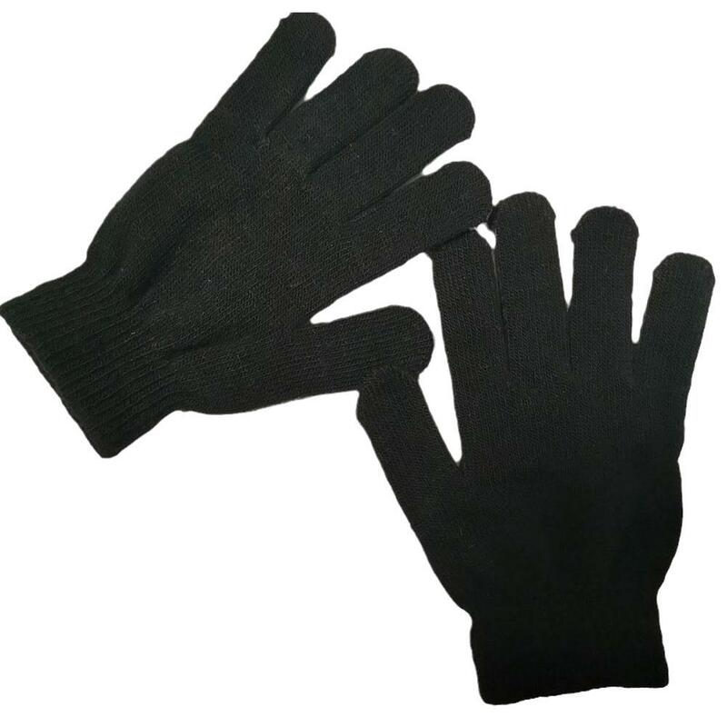 Guantes de invierno anticongelantes para niños, manoplas de dedo completo, tela de punto cálida, antifrío, color negro, O3P8
