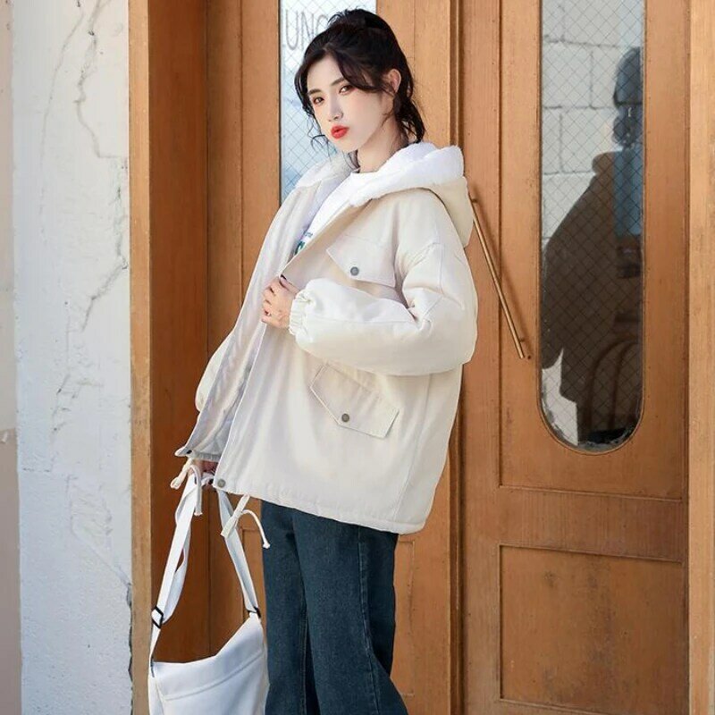 Parkas con capucha para mujer, bolsillos encantadores sólidos, diseño de moda coreana, temperamento delicado, Vintage, combina con todo