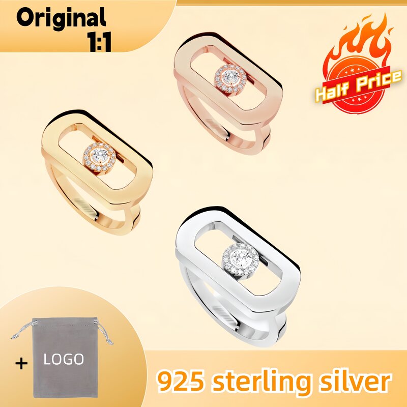 Anéis de zircão prateado simples e elegantes, roupa diária, prata S925