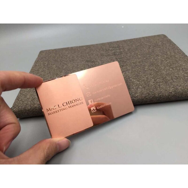 custom,New Mirror Rose Gold Metal Business Cards
