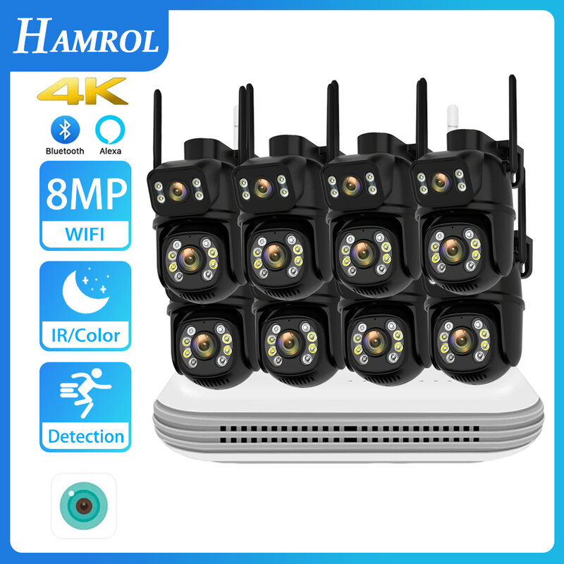 Hamrol WIFI Camera Kit 8MP PTZ Dual Lens IP Camera Smart Home ICSEE APP Night Vision NVR Outdoor 8CH Wireless CCTV Camera System