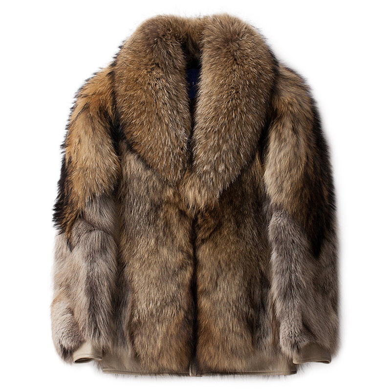 Fangtai-abrigo de piel de mapache para hombre, abrigo cálido de lujo, chaqueta de moda, chaleco con solapa de talla grande, Arder, invierno, 2003