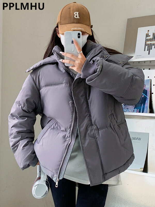 Парка женская зимняя с капюшоном, утепленный хлопковый пуховик в Корейском стиле, Повседневная теплая свободная одежда для снега, пушистая верхняя одежда