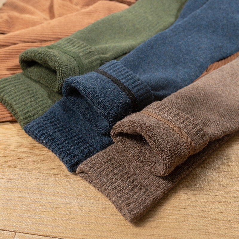 Calcetines largos de lana hasta la rodilla para hombre, medias gruesas y cálidas, estilo Harajuku Retro, calcetín de compresión térmica de felpa cómoda, 1 par