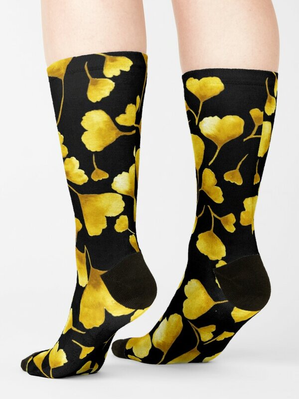 Abstrak ginkgo daun patter kaus kaki estetika desainer merek sepatu bot mendaki kaus kaki lucu pria wanita