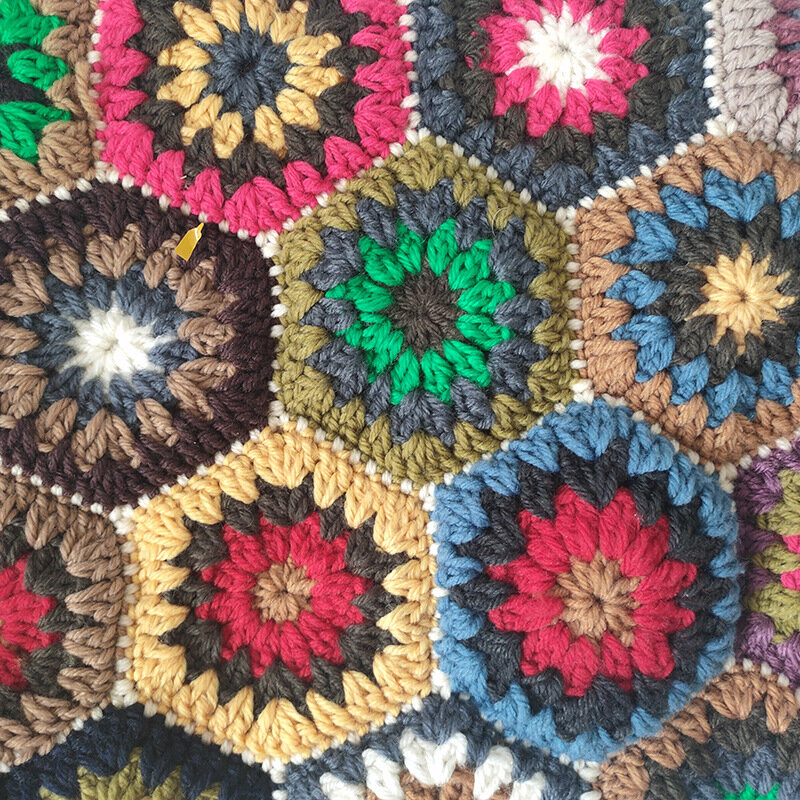 Women woolen Woven Tote Beach Handbag Floral Handmade Weaving Shoulder Bags Hand Crochet Bag Flower Stitching Shopper Bag