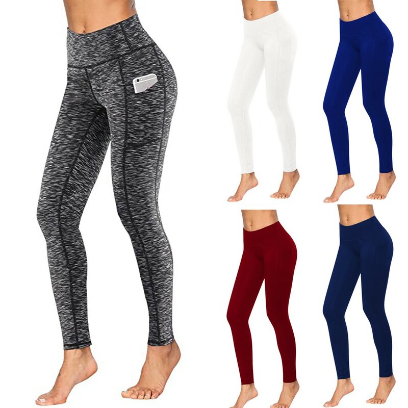 Kobiety w jednolitym kolorze do podnoszenia bioder spodnie z kieszeniami do jogi z wysokim stanem wybiegające do fitnessu obcisłe legginsy dla kobiet