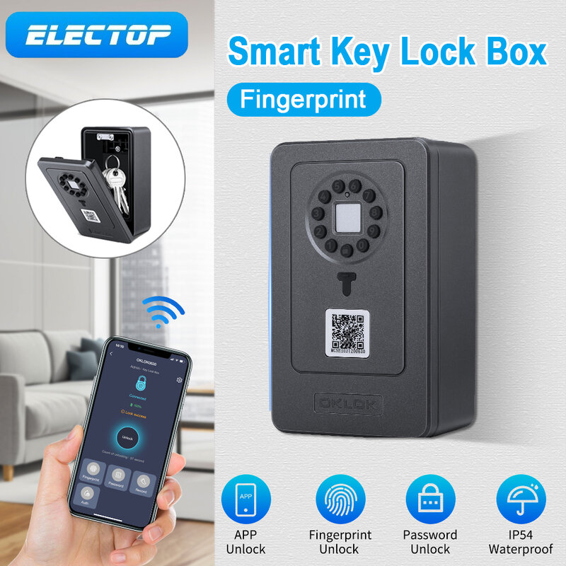 Electop-キー指紋ロックボックス,防水,パスワード,電話制御,壁掛け,Bluetooth,スマートキー,金庫,収納ボックス,ip65
