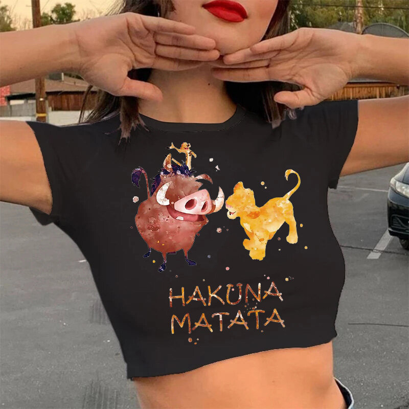 Disney-Haut court drôle des années 90 pour femme, t-shirt Kawaii court, t-shirt Hakuna MatMiTshirt, vêtements féminins