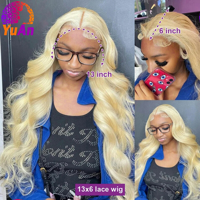 Loira Body Wave Lace Front Wig para Mulheres, Perucas de Cabelo Humano, Pré Arrancadas, Brasileiras, 613, HD, 13x6, 30 ", 13x4