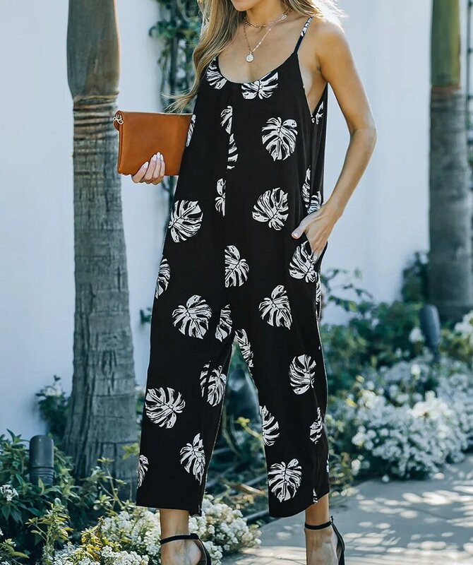 Macacão sem mangas com estampa floral feminino, calça feminina de verão, moda casual, novo, 2023