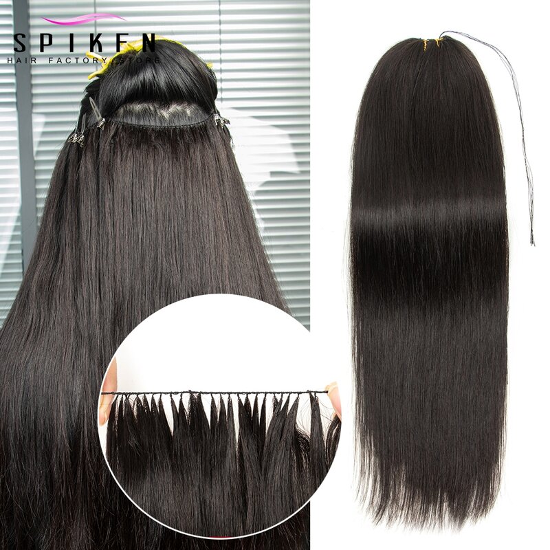 Наращивание человеческих волос с перьями, 16-22 дюйма, 100 г, Пришивание на невидимом искусственном дизайне, ширина 50 см, 140 прядей