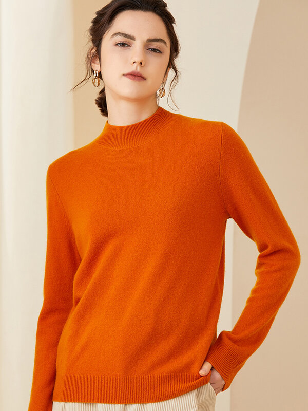 High-quality Autumn Winter Women Mock-neck Sweater Pullover 100% Cashmere Basic Bottom Shirt Long Sleeve Cashmere New Knitwear