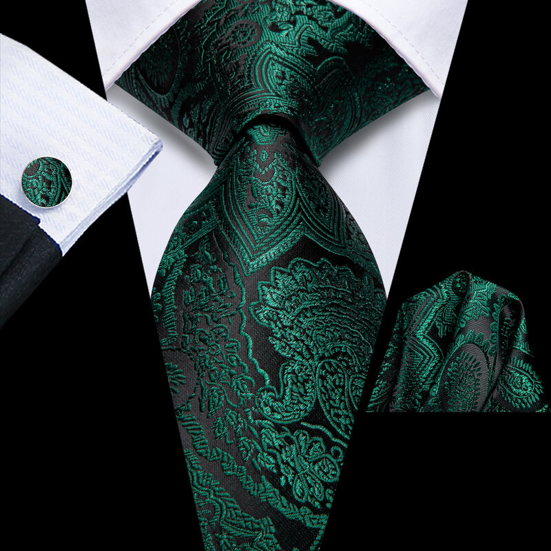 Hi-Tie дизайнерский Пейсли черный зеленый элегантный галстук для мужчин модный бренд галстук для свадебной вечеринки Handky запонки оптовая продажа бизнеса