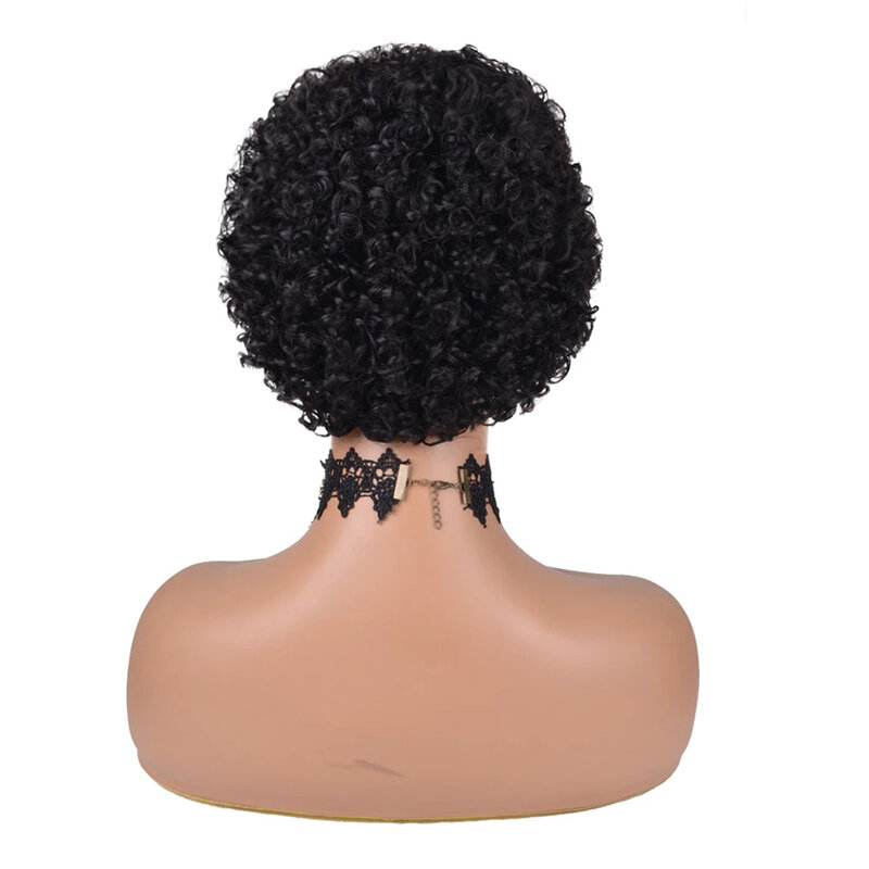 Pelucas cortas Afro rizadas para mujeres, cabello humano malayo Remy, 180% de densidad, hecho a máquina, sin pegamento
