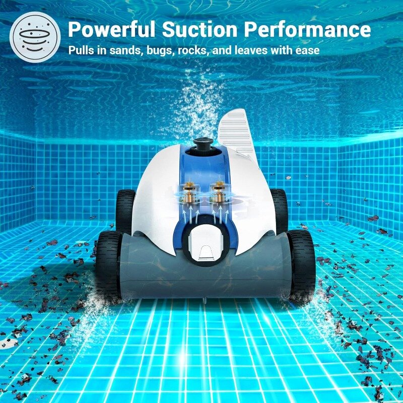 منظف حمام سباحة آلي لاسلكي ، فراغ حمام سباحة أوتوماتيكي مع 60-90 دقيقة وقت عمل ، بطارية قابلة لإعادة الشحن ، مقاومة للماء IPX8