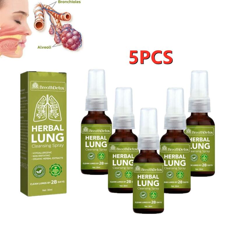 Spray de Limpeza Pulmonar Herbal, Suporte Pulmonar, Detox Respiração, Poderoso, 5X