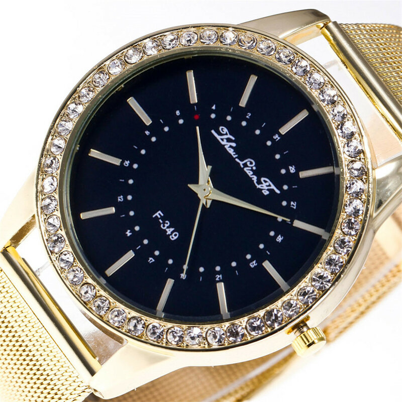 女性のためのガラスミラー付きクォーツ時計、カジュアルファッション、メッシュ、女性の時計、クォーツ