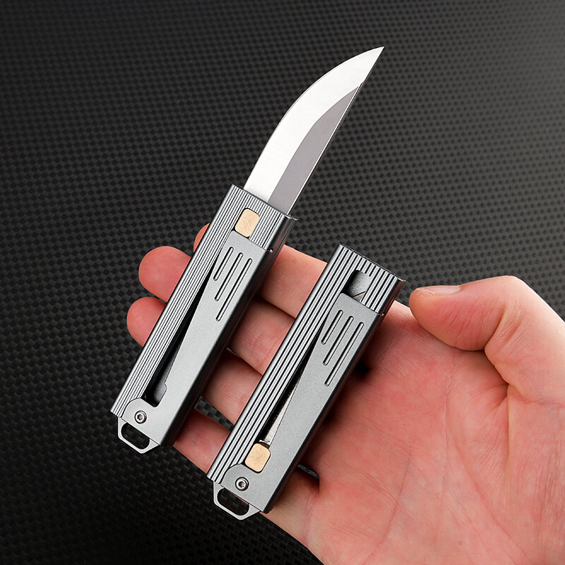 Cuchillo pequeño con mango de aleación de aluminio, Mini hoja d2, bloqueo de gravedad, portátil, para desboxear, defensa personal, nuevo