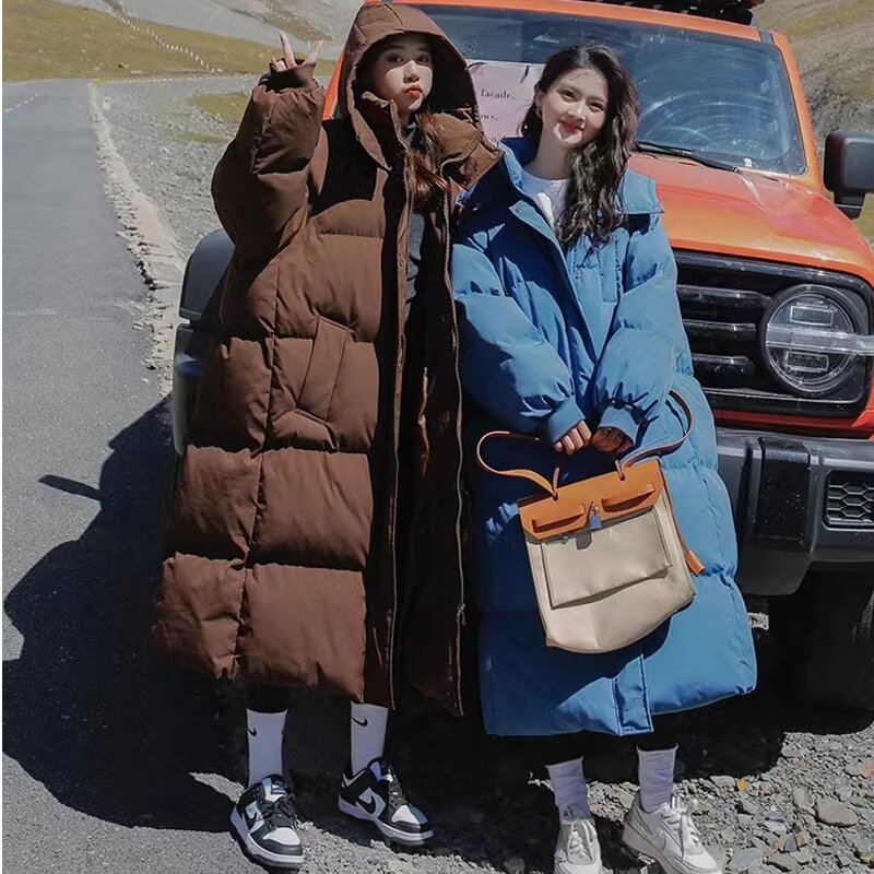 Chaqueta larga de plumón de algodón para mujer, abrigo holgado coreano, Parkas con capucha para Buggy, moda de invierno, novedad de 2023